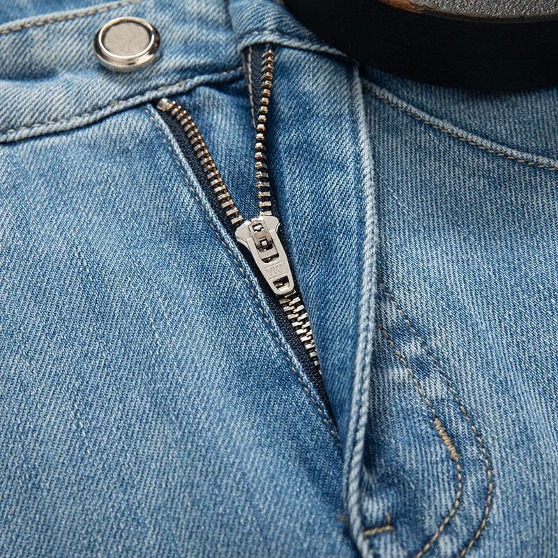 Pearl-Beaded Frog Closure Jeans with Cut-Outs