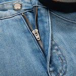 Pearl-Beaded Frog Closure Jeans with Cut-Outs