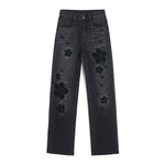 Pearl-Embellished Floral Embroidered Cut-Out Jeans