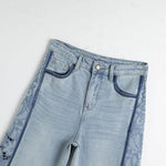 Lightweight Rhinestone & Embroidered Cut-Out Jeans