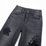 Pearl-Embellished Floral-Embroidered Whisker Jeans