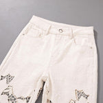 High-Rise Embroidery Cut-Out Wide-Leg Jeans
