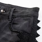 Rhinestones & Pearls Embroidery Patchwork Ankle Jeans