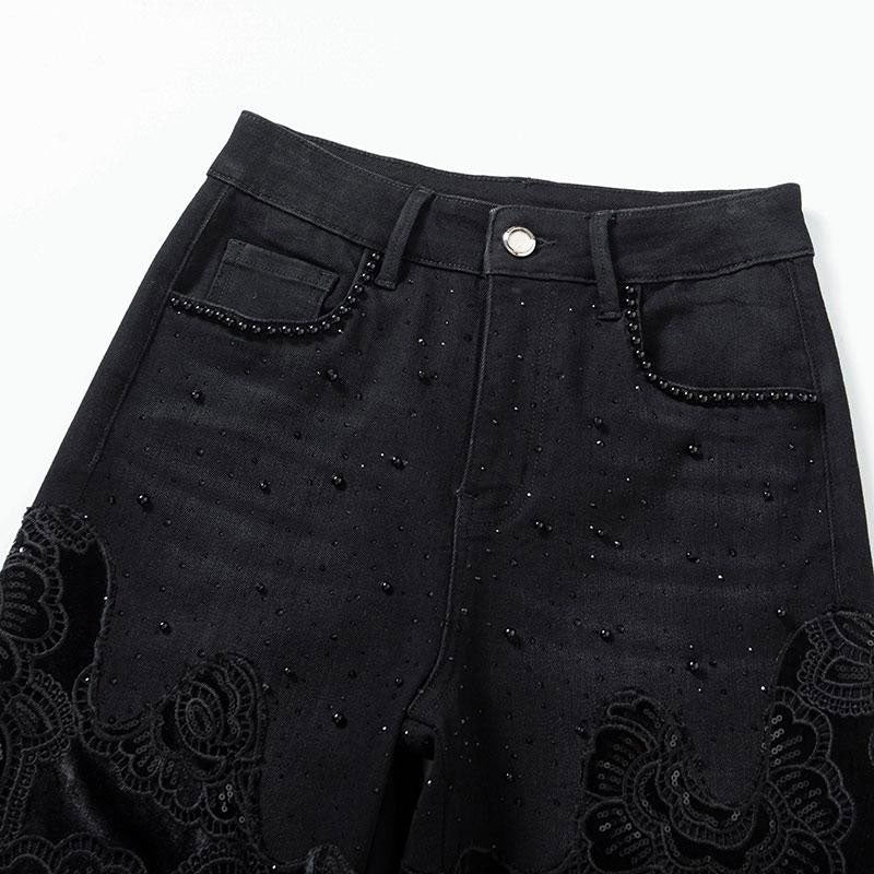 Patchwork Floral-Embroidered Sequined Bootcut Jeans