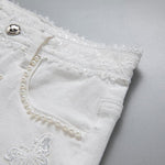 Pearl-embellished Embroidered Butterfly Denim Shorts