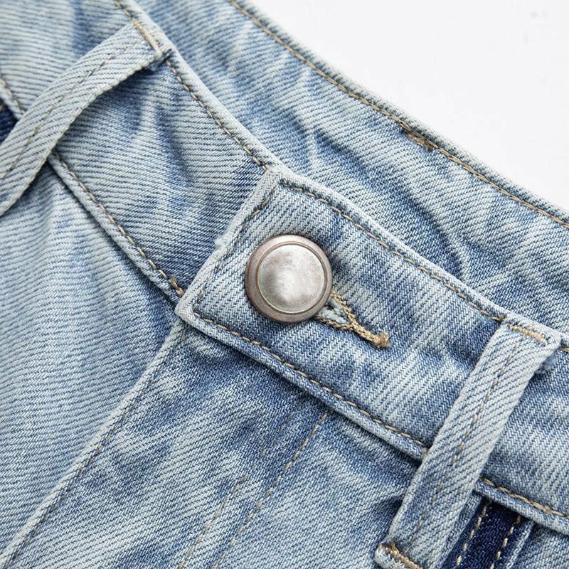 Lightweight Rhinestone & Embroidered Cut-Out Jeans