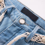 Raw Hem Ethnic Motif Embroidery Flared Jeans