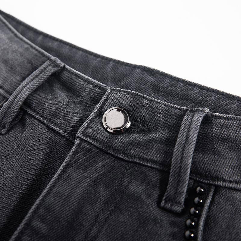 Pearl-Embellished Floral-Embroidered Whisker Jeans