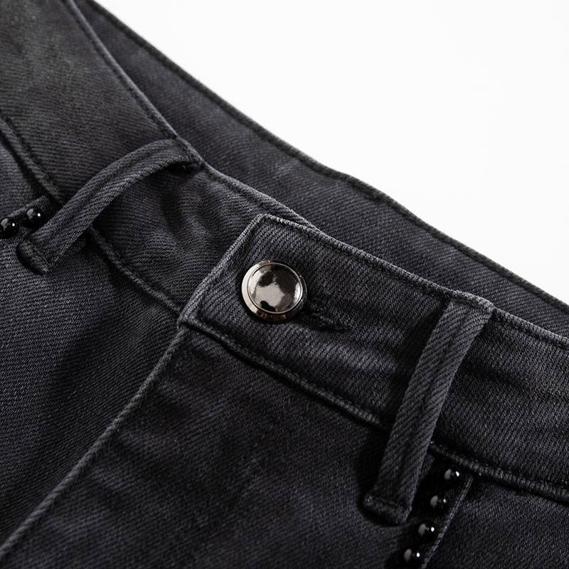 Rhinestones & Pearls Embroidery Patchwork Ankle Jeans