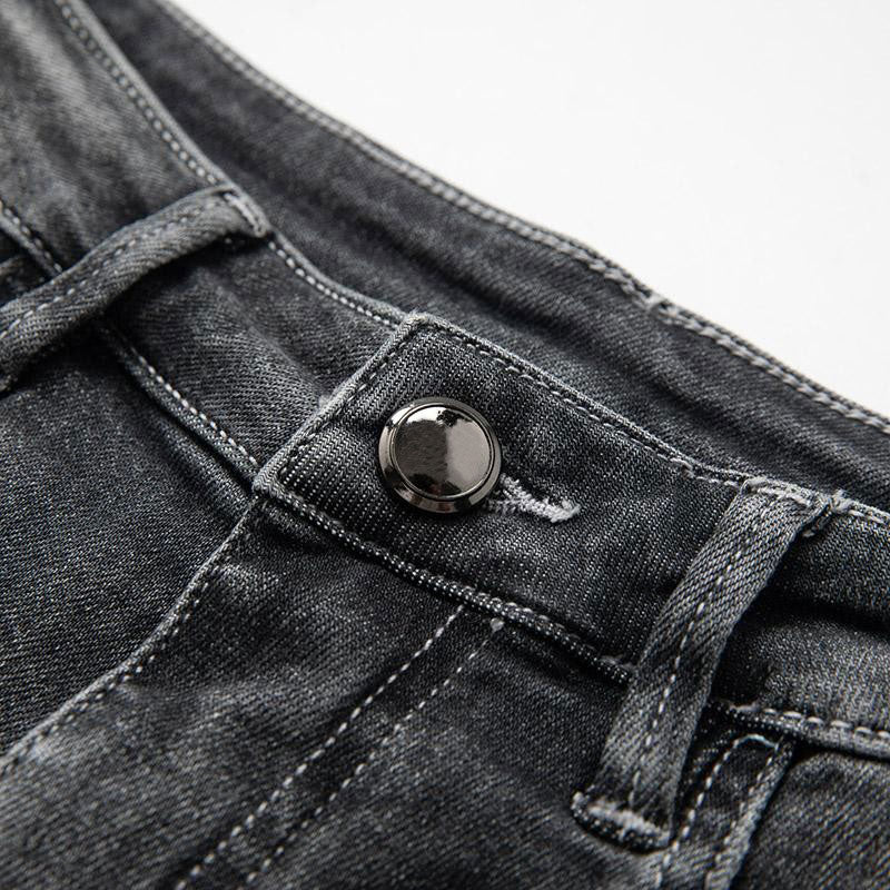 Asymmetric Heavy Embroidered Denim Shorts