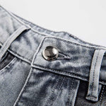 Patchwork Pearl-Frog Closure Embroidered Jeans