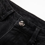 Rose Embroidered Lace-Cut Jeans with Pearl Beading