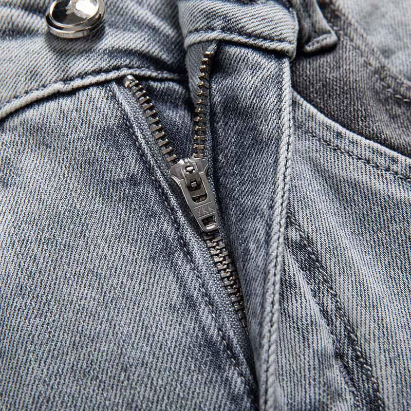 Patchwork Pearl-Frog Closure Embroidered Jeans