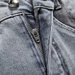 Patchwork Pearl-Frog Closure Embroidered Jeans