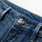 Rhinestone-Transferred & Embroidered Cut-Out Jeans