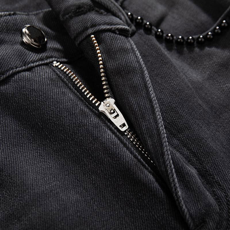 Rhinestones & Pearls Embroidery Patchwork Ankle Jeans