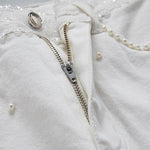 Pearl-embellished Embroidered Butterfly Denim Shorts