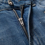 Rhinestone-Transferred & Embroidered Cut-Out Jeans