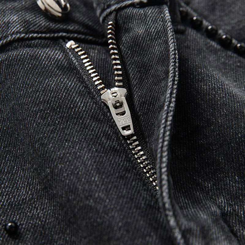 Pearl-Embellished Floral Embroidered Cut-Out Jeans