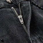 Pearl-Embellished Floral Embroidered Cut-Out Jeans