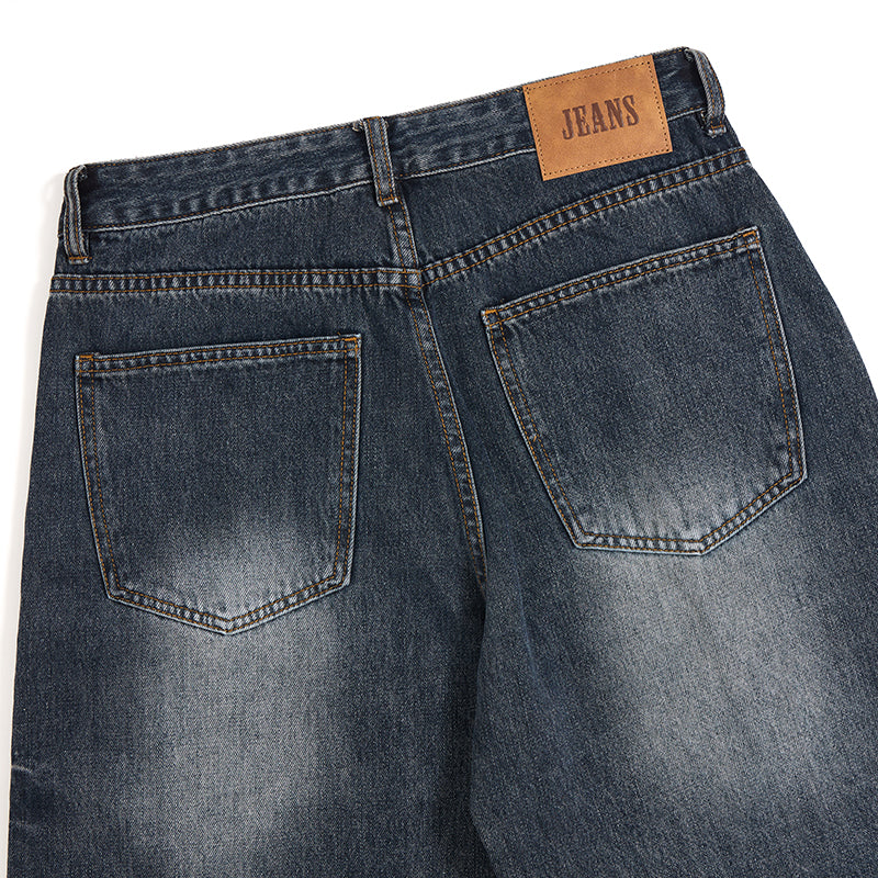 Washed Whiskers Barrel-Leg Denim Pants