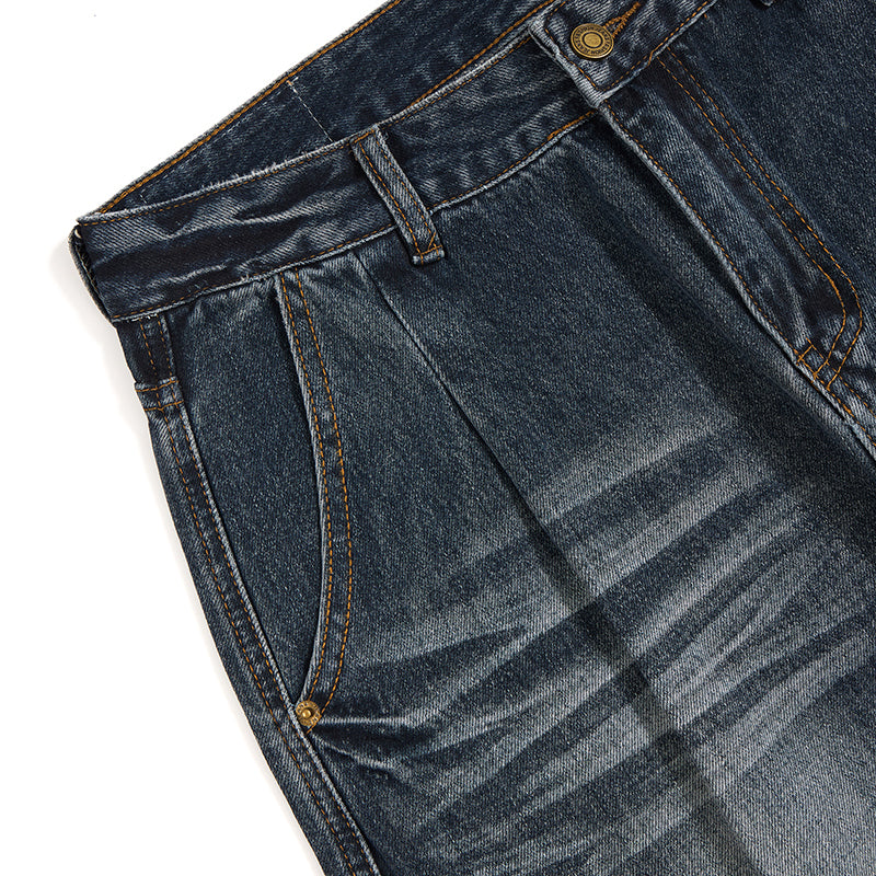 Washed Whiskers Barrel-Leg Denim Pants