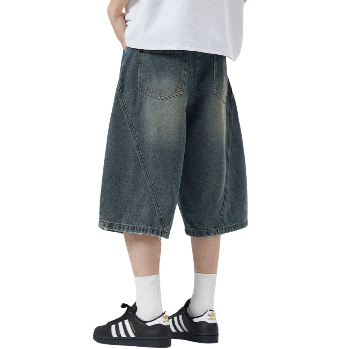 Barrel Fit Bermuda Washed Denim Shorts