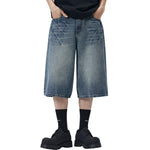 Wide-Leg Bermuda Washed Denim Shorts