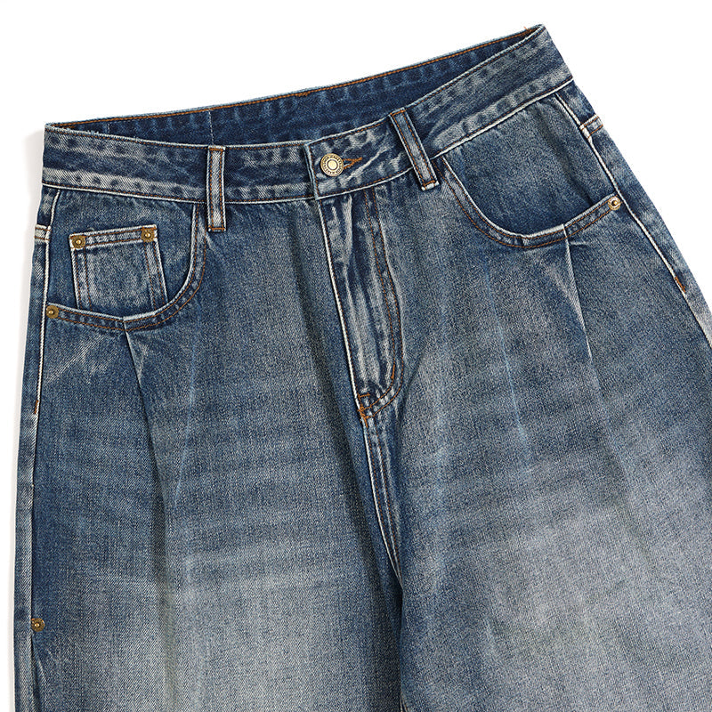 Men's Wide-Leg Pleated Jeans