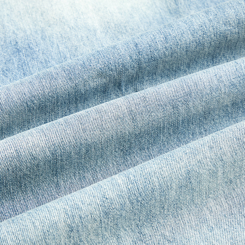 Light Blue Pleated Barrel-Leg Jeans