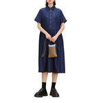 Oversized Pleated Denim Midi Shirtdress