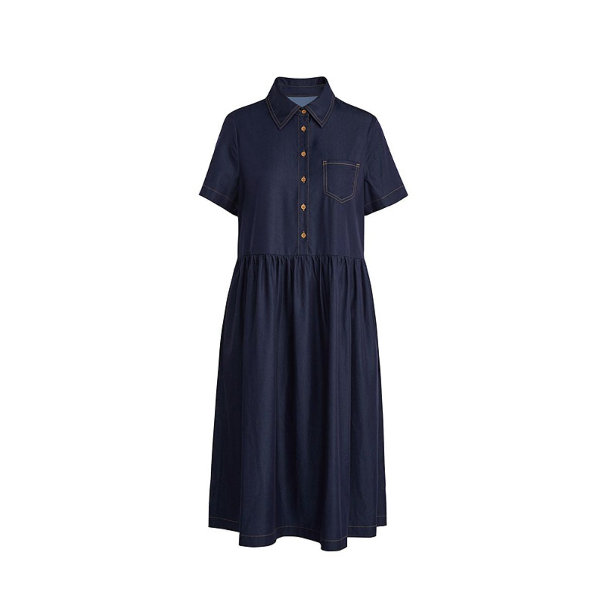 Oversized Pleated Denim Midi Shirtdress