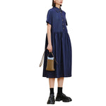 Oversized Pleated Denim Midi Shirtdress