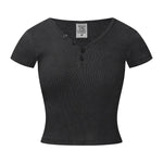 Short-Sleeve Ribbed Henley Top 275gsm