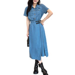 Short-Sleeve Denim Midi Shirtdress