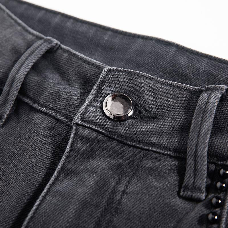 Pearl-Frog Embroidered Wide-Leg Jeans