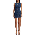 Sleeveless Button-Front Fitted Denim Minidress