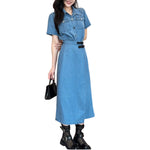 Short-Sleeve Denim Midi Shirtdress