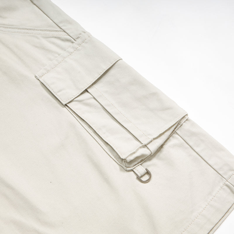 Beige Oversized Cargo Cropped Pants