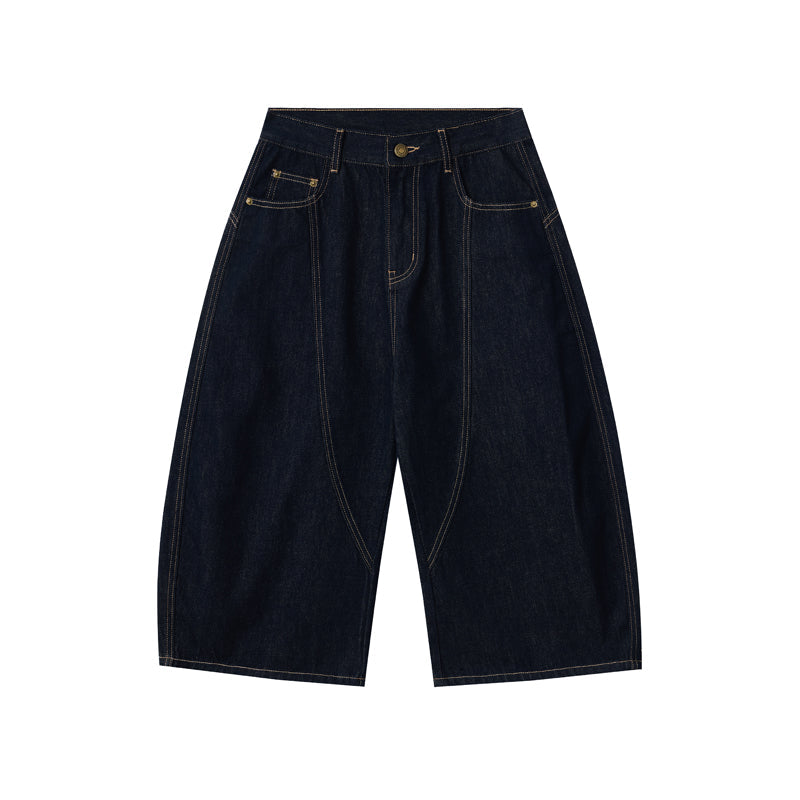 Barrel-Leg Selvedge Denim Cropped Pants