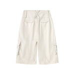 Beige Oversized Cargo Cropped Pants