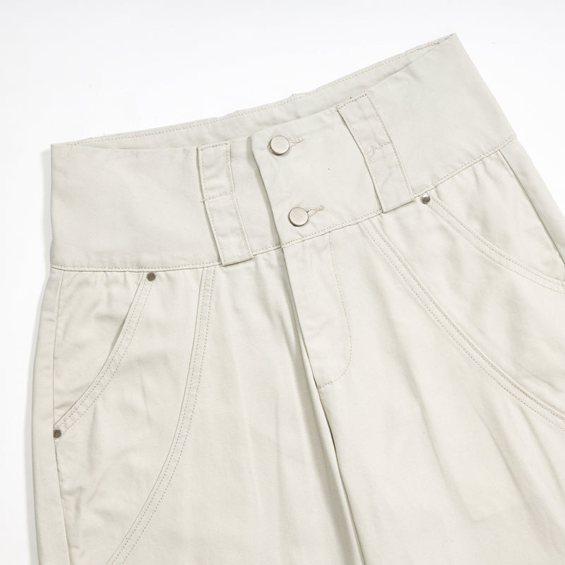 Beige Oversized Cargo Cropped Pants