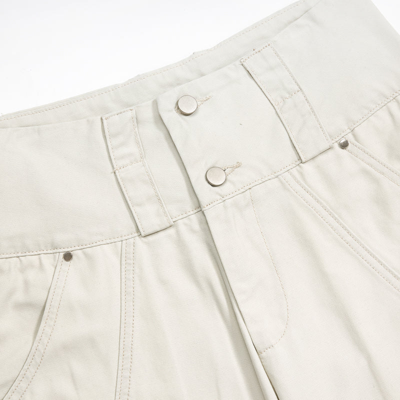 Beige Oversized Cargo Cropped Pants