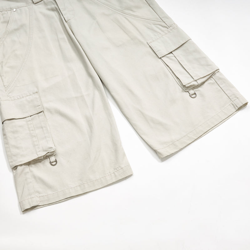 Beige Oversized Cargo Cropped Pants