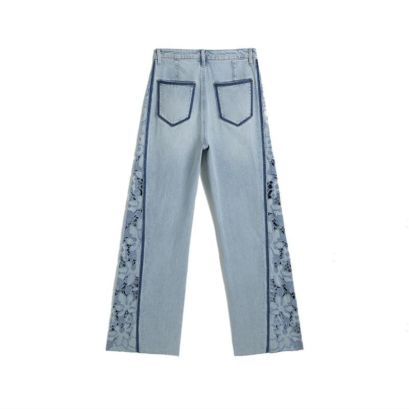 Lightweight Rhinestone & Embroidered Cut-Out Jeans