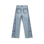 Lightweight Rhinestone & Embroidered Cut-Out Jeans