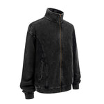 Stand Collar Panel Detail Washed Zip Up Sweatshirt