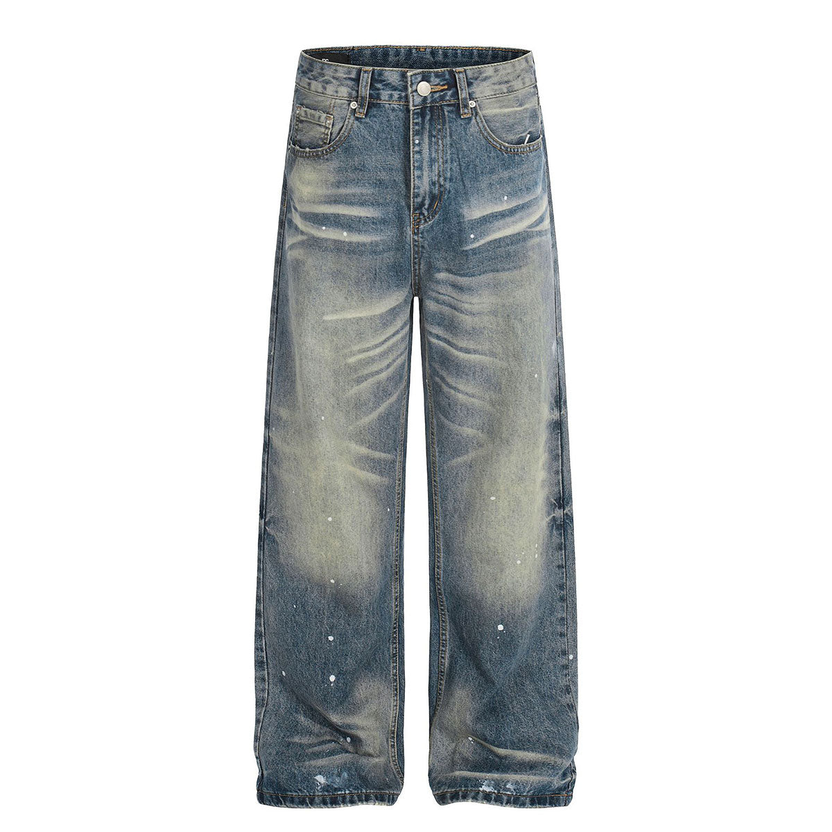 Distressed Paint Splatter High Waist Wide Leg Jeans