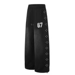 Studded 67 Print Black Wide Leg Sweatpants