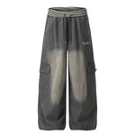 Casual Wide Leg Cargo Pants Striped Elastic Waistband